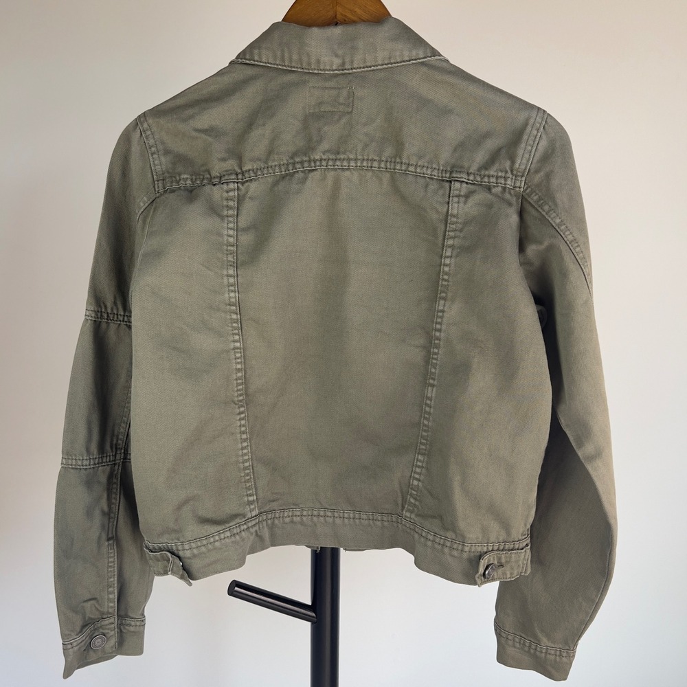 Wishlist Olive Green Denim Jacket Womens Small Utility Trucker Twill Cotton - Picture 10 of 11